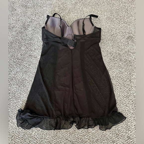 MARILYN MONROE Size L Black Gray Satin Sheer Shaper Nightie Chemise Slip - Picture 3 of 11